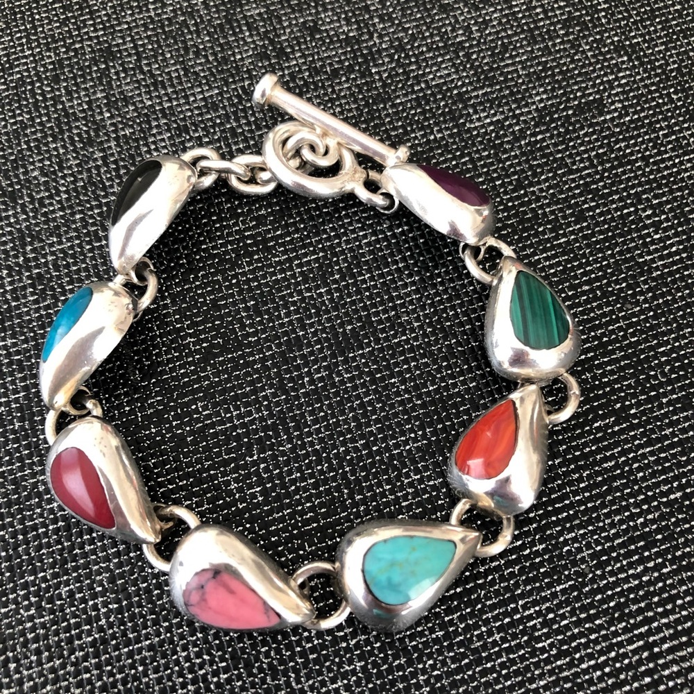 Semi-Precious Stone & 925 Silver Bracelet 34 grams